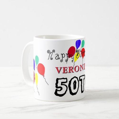 50th Birthday Milestone Balloons Red Blue Any AGE Coffee Mug