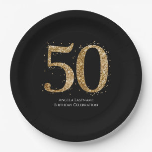 50th Birthday Milestone Elegant Gold Glitter Paper Plates