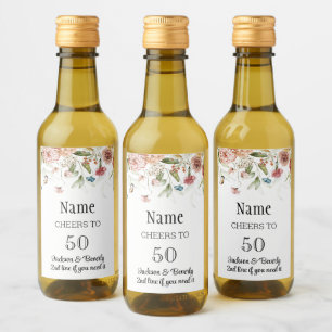 50th Birthday Mini Still Life Floral Drop Wine Label