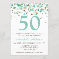 50th Birthday Mint Gold Glitter Sparkle Confetti