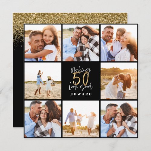 50th birthday modern black and gold photo collage