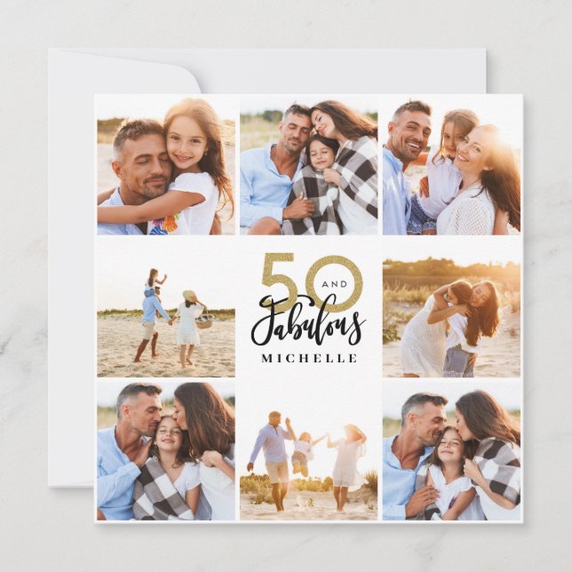 50th birthday modern black and gold photo collage (Front)