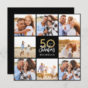 50th birthday modern black and gold photo collage