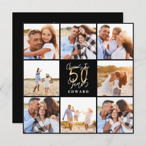 50th birthday modern black and gold photo collage