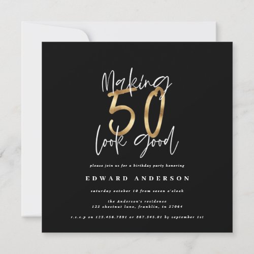 50th birthday modern black and gold photo collage