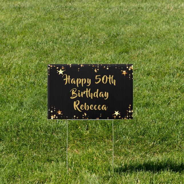 50th Birthday Modern Black and Gold Stars Sign (Insitu)