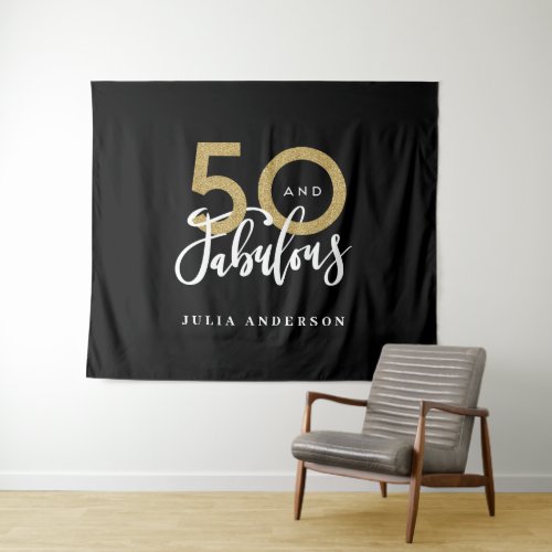 50th birthday modern black and gold stylish tapest tapestry