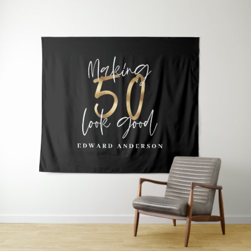 50th birthday modern black and gold stylish tapestry