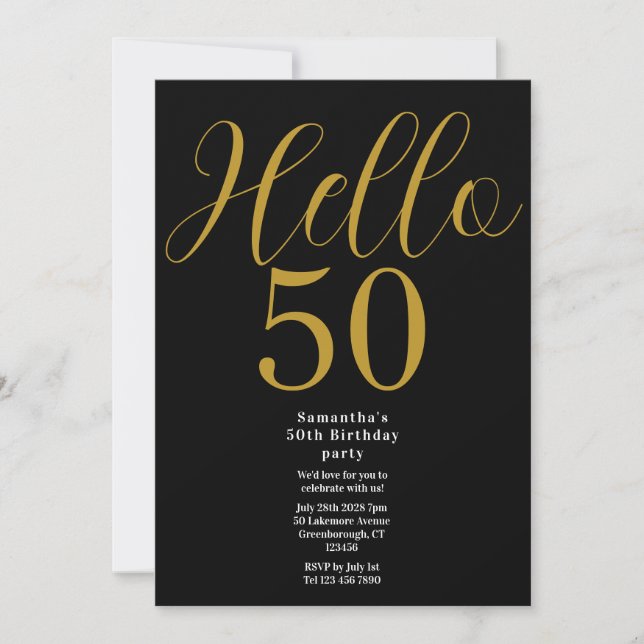 50th Birthday Modern Black Gold Birthday Invitation (Front)