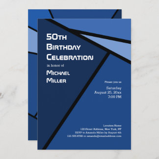 50th Birthday Modern Blue Geometric Shapes Invitation