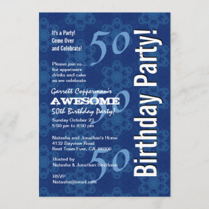50th Birthday Modern Blue Pattern G212 Invitation