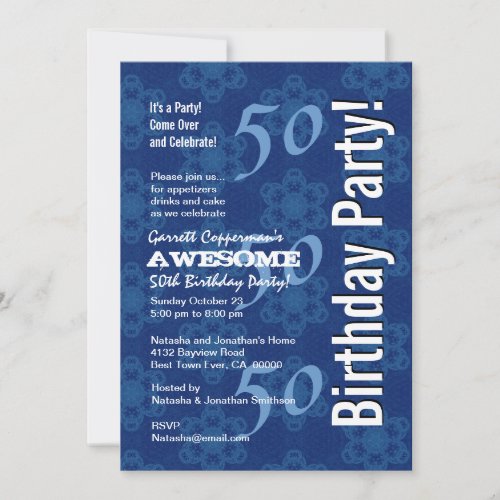 50th Birthday Modern Blue Pattern G212 Personalized Invitations