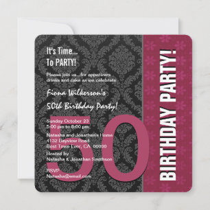 50th Birthday Modern Color Maroon and Black V04 Invitation