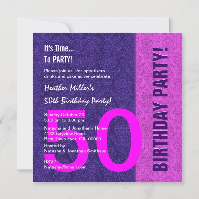 50th Birthday Modern Color Pattern and Silver Invitation (Front)