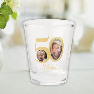 50th birthday modern fun gold script name 2 photo shot glass
