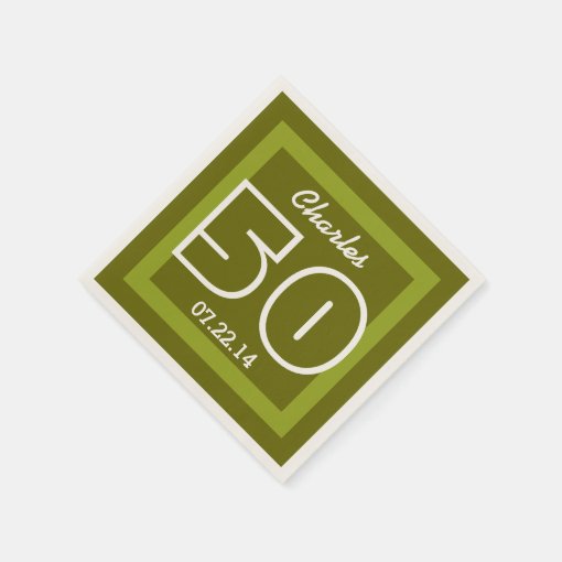 50th Birthday Modern Geometric V16 OLIVE GREEN Paper Napkins Zazzle