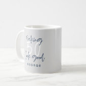 50th birthday modern gray and navy blue gift coffee mug (Front Left)