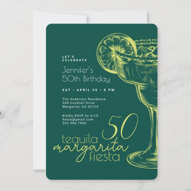 50th Birthday Modern Green Margarita Fiesta Invitation (Front)