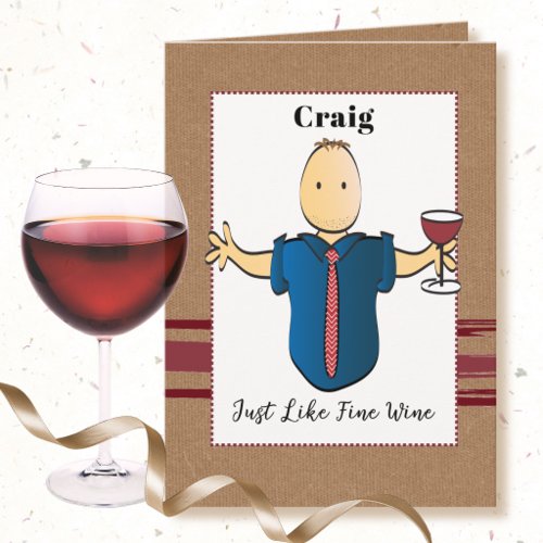 50th Birthday Modern Male Cartoon Wine Toast   Card