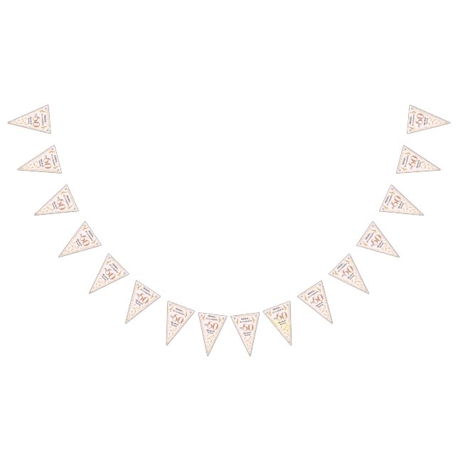 50th Birthday Modern Minimalist Faux Gold Glitter Bunting Flags (All)
