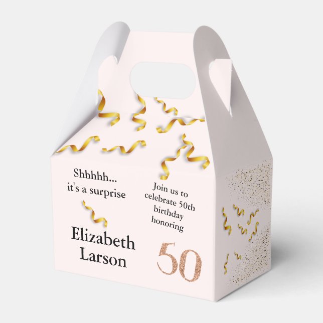 50th Birthday Modern Minimalist Faux Gold Glitter Favor Boxes (Front Side)