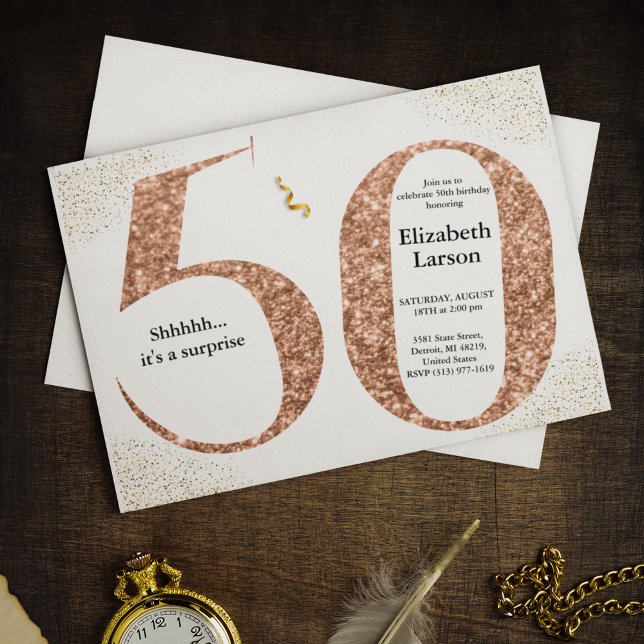 50th Birthday Modern Minimalist Faux Gold Glitter Invitation (Creator Uploaded)