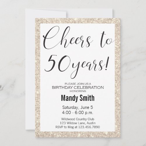 50th Birthday Modern Minimalist Glitter Gold Black Invitation