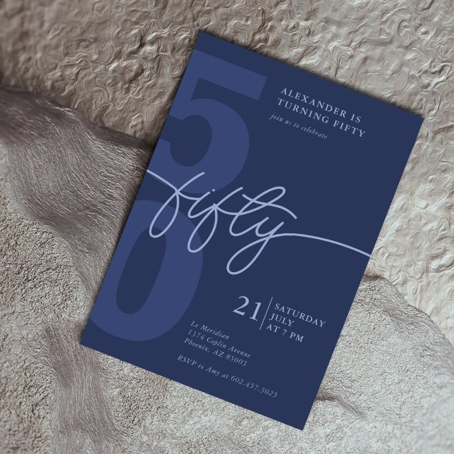 50th Birthday Modern Minimalist Navy Invitation (Creator Uploaded)