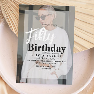 50th Birthday Modern Minimalist Photo Fifty Invitation
