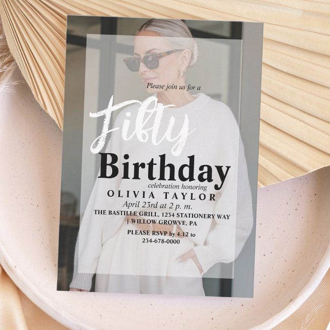 50th Birthday Modern Minimalist Photo Fifty Invitation (Creator Uploaded)