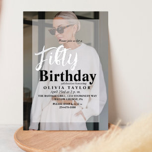 50th Birthday Modern Minimalist Photo Fifty Silver Foil Invitation