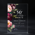50th Birthday Modern Moody Burgundy Blush Floral Acrylic Invitations<br><div class="desc">Celebrate your milestone with a modern moody 50th birthday invitation featuring rich burgundy and blush florals. This elegant design blends deep, dramatic tones with soft, romantic accents, perfect for setting a sophisticated yet inviting atmosphere. The striking floral arrangement adds a touch of luxury, while the contemporary layout keeps it stylish...</div>