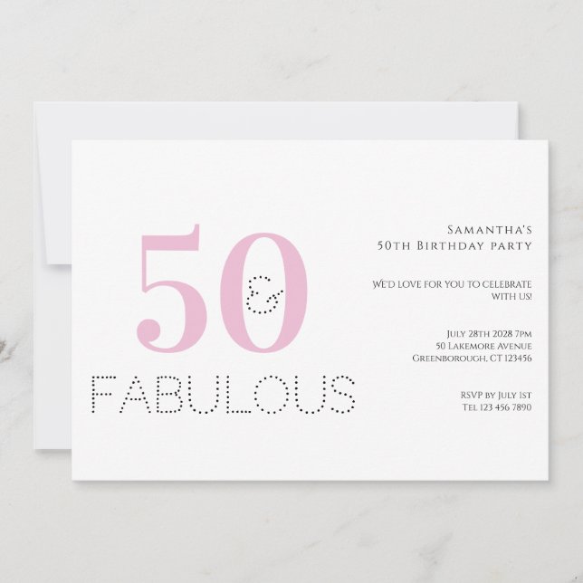 50th Birthday Modern Pink 50 and Fabulous Party Invitation (Front)