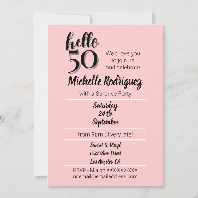 50th Birthday Modern Pink and Black Party Invitation (Back)