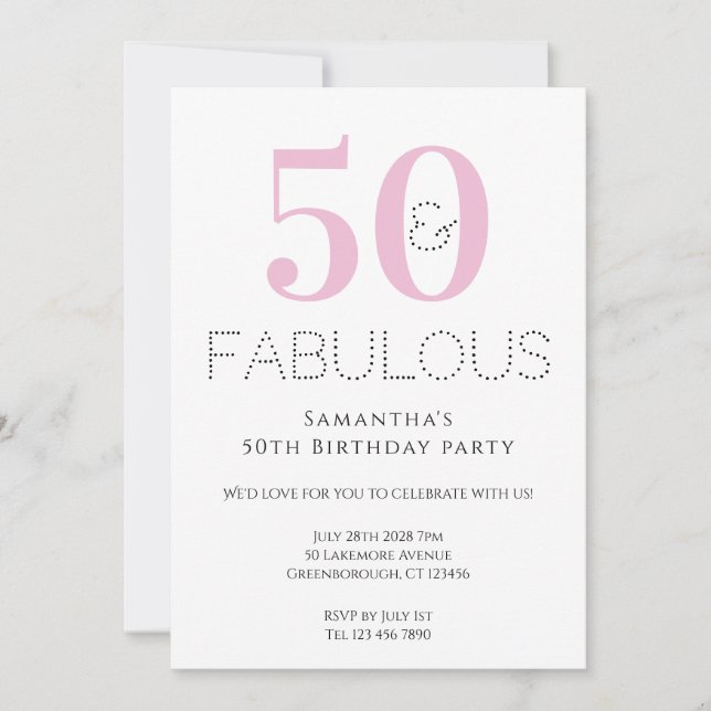 50th Birthday Modern Pink Party Invitation (Front)