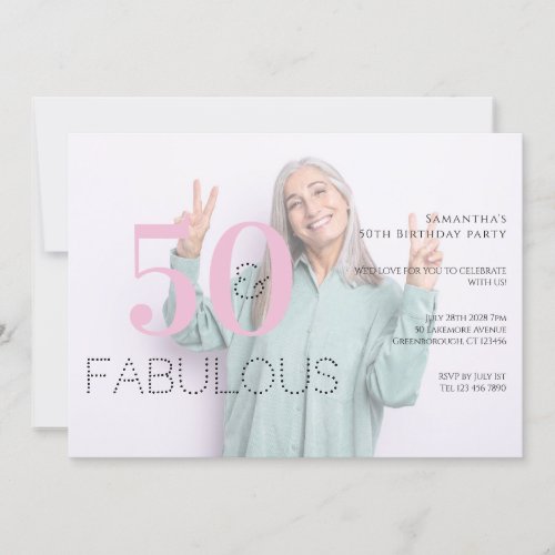 50th Birthday Modern Pink Photo 50 Fabulous Party Invitation