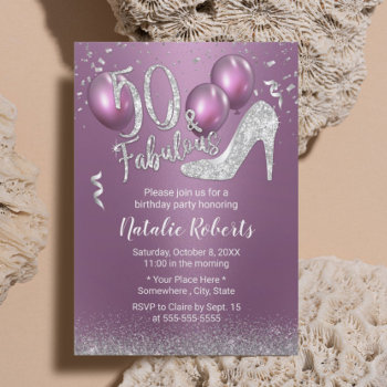 50th Birthday Modern Purple & Silver Fabulous 50 Invitation by myinvitation at Zazzle