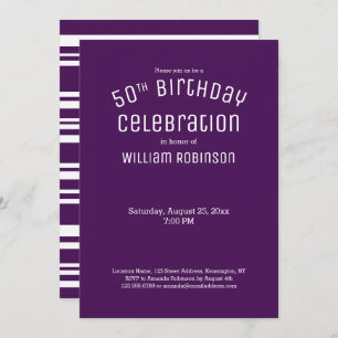 50th Birthday Modern Purple Stripes Invitation