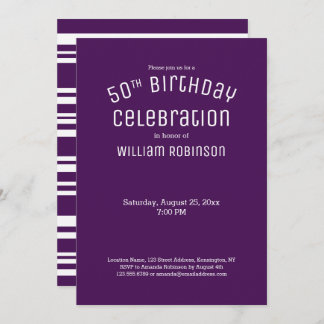 50th Birthday Modern Purple Stripes Invitation
