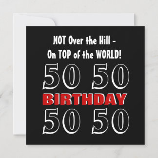 50th Birthday Modern Red Silver Black Funny Y161 Invitation