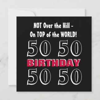 50th Birthday Modern Red Silver Black Funny Y164 Invitation