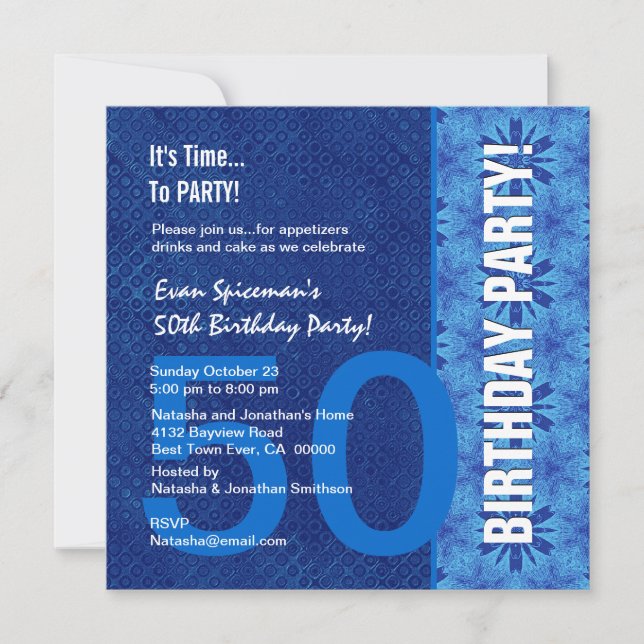 50th Birthday Modern Royal Blue V10 Invitation (Front)