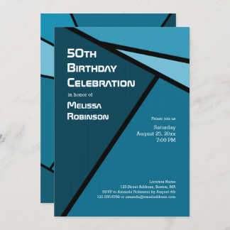 50th Birthday Modern Teal Geometric Shapes Invitation