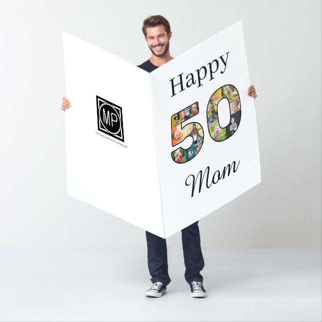 50th Birthday Mom 50 Photo Collage Personalized Card (In Situ)