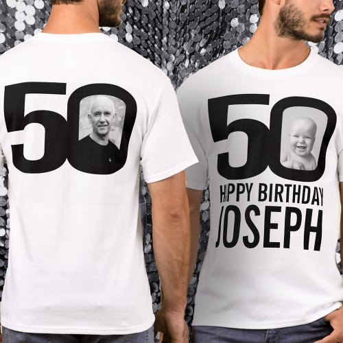 50th birthday mono custom now and then photo name T_Shirt