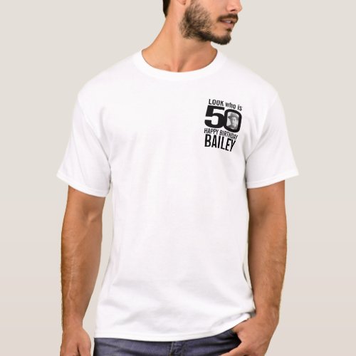 50th birthday mono look 50 custom photo and name T_Shirt