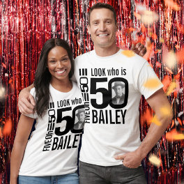 50th birthday mono look 50 custom photo and name T-Shirt