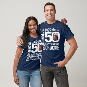50th birthday mono look 50 custom photo and name T-Shirt