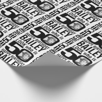 50th birthday mono look 50 custom photo and name wrapping paper