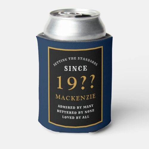 50th Birthday Monogram And Year Elegant Blue Can Cooler